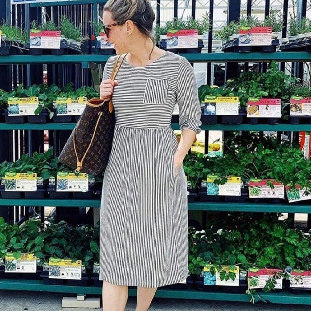 Striped Green Midi Tshirt Dress - Picture 2 of 8